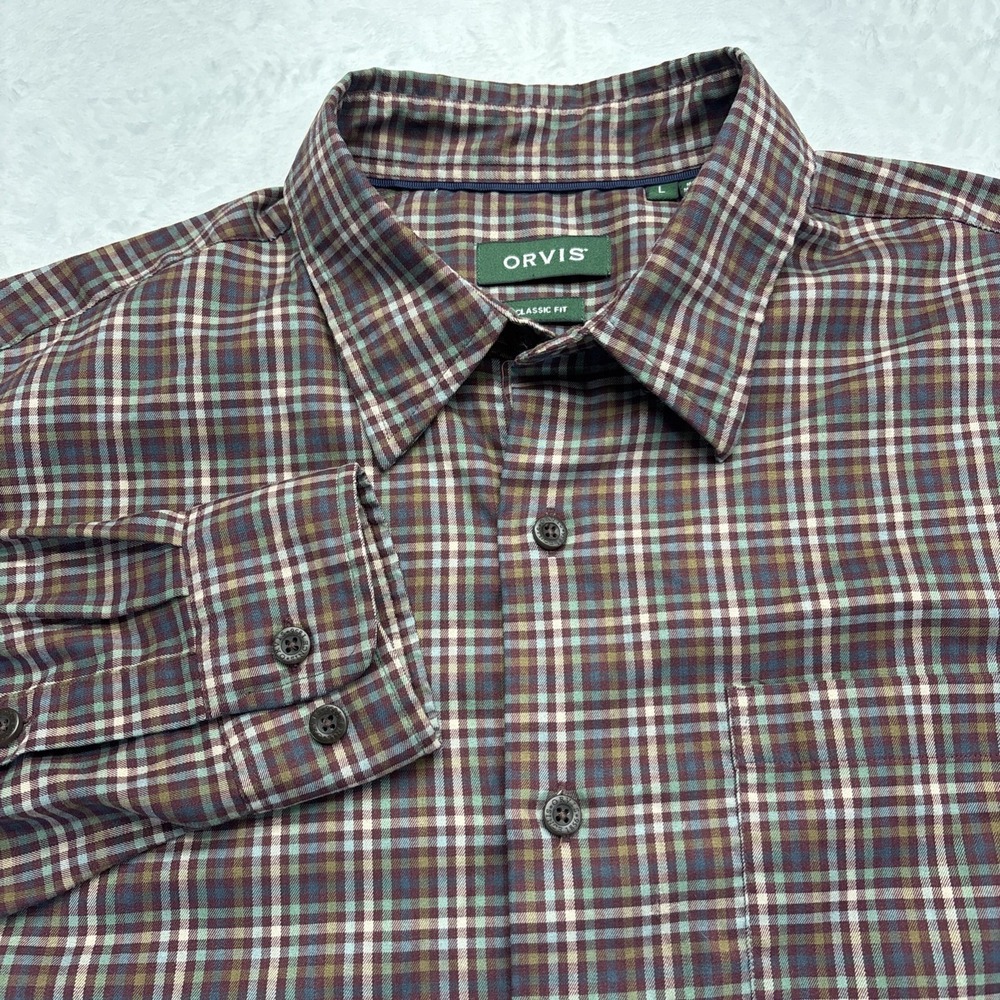 Orvis Shirt Mens L Brown Plaid Classic Fit Long Sleeve Button Down Outdoor